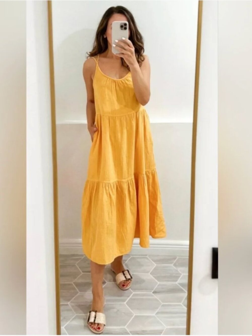Free Assembly Tiered Gauze Midi Dress 100% Cotton Boho Minimalist Lagenlook